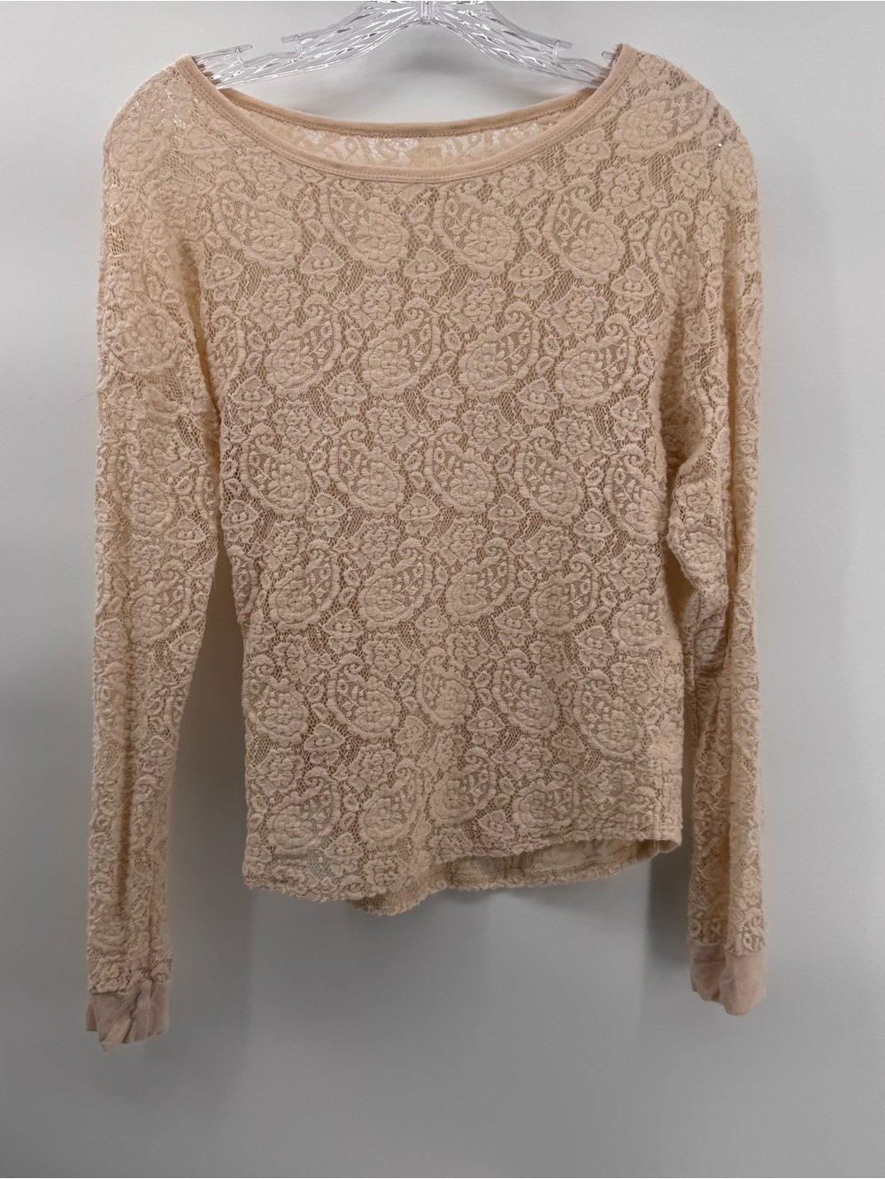 Women’s Sheer Lace Long-Sleeve Top - Cream/Nude